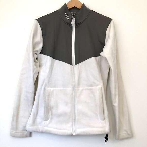 BOOMBAH White Gray Fleece Full Zip Zipper Jacket Active Sweatshirt Small FLAWED - Picture 1 of 12